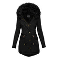 Women's Plush Hooded Parkas Winter Warm Thick  Zip-up Jackets Casual Mid-length Solid Buckle Pockets Coat Outerwear Clothing