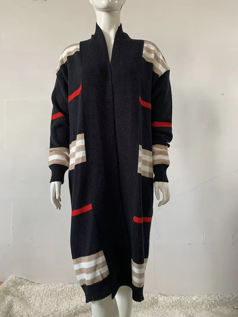 Women Sweater Spring Autumn Cardigan Coats Casual Stripes Knitted Cardigan Clothes Women Oversized Cardigan Long Sweater Coat